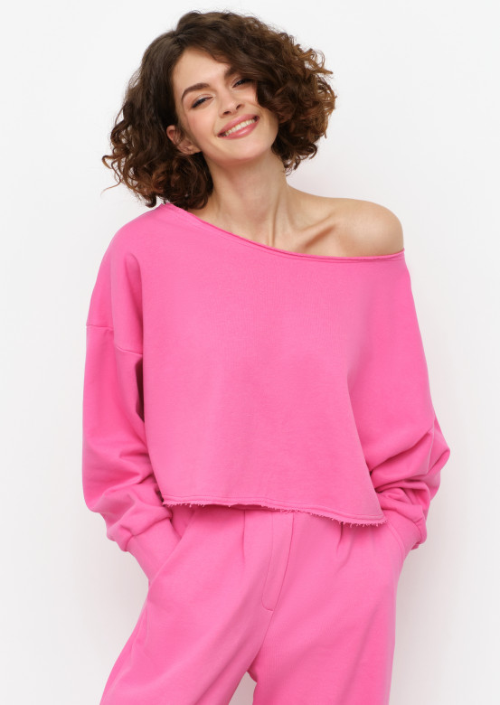 New pink barbie colour three-thread sweatshirt with voluminous sleeves
